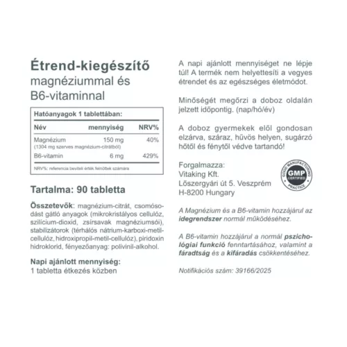 Vitaking Magnézium citrát+B6 vitamin (90)