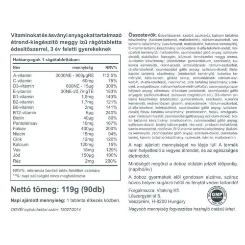 Vitaking Multivitamin rágótabletta gyerekeknek (meggyes íz)