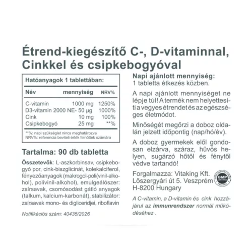 Vitaking C+D3+Cink biszglicinát + csipkebogyó (90)