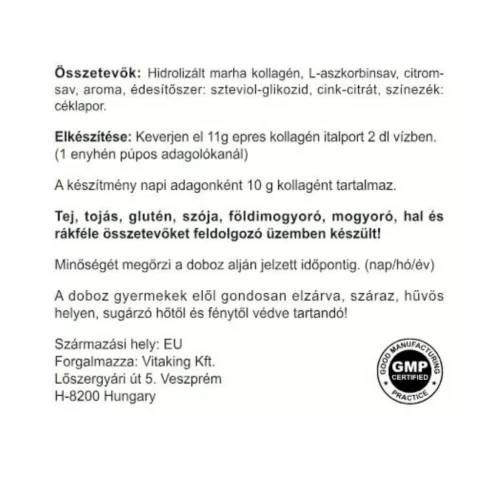 Vitaking Hidrolizált marha kollagén epres ízben (330g)