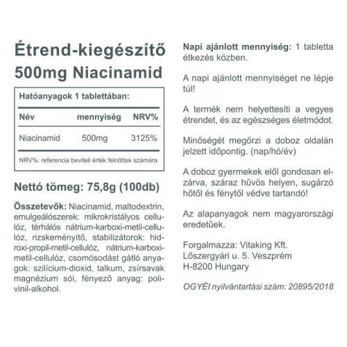 Vitaking Niacinamid B3-vitamin 500mg (100)