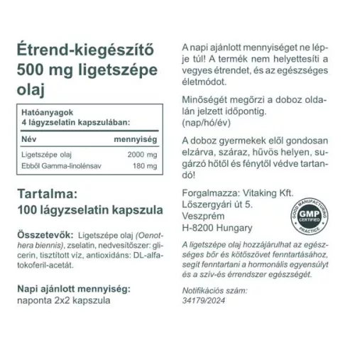 Vitaking Ligetszépe olaj 500mg (100) 