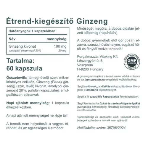 Vitaking Ginzeng kivonat 100mg (60)