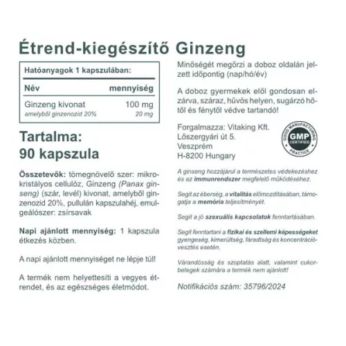 Vitaking Ginzeng kivonat 100mg (90) 