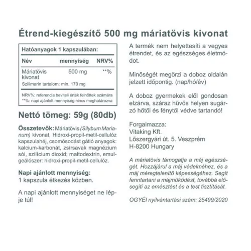 Vitaking Máriatövis kivonat 500mg