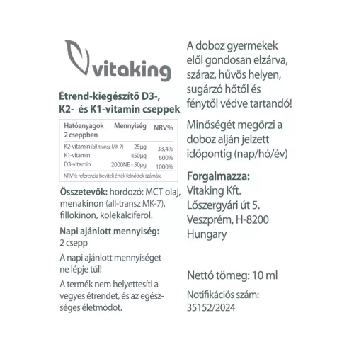 Vitaking D3+K2+K1 vitamin csepp 10ml