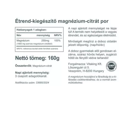 Vitaking Magnézium citrát por 160g