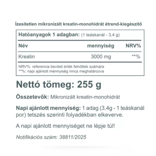 Vitaking 100% Kreatin monohidrát (natúr, mikronizált) 255 g