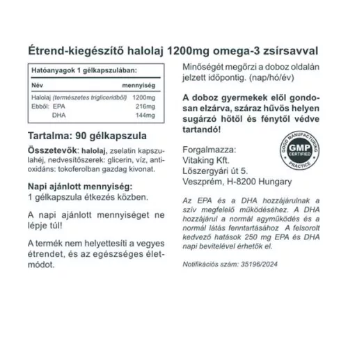 Vitaking Halolaj 1200mg - Omega-3 (Triglicerid)