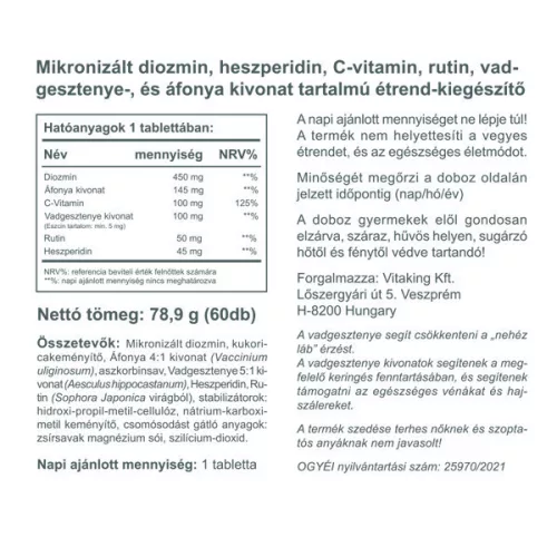 Vitaking Vadgesztenye komplex 450mg mikronizált diozminnal (60) 