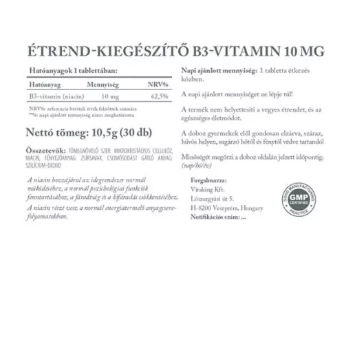  Vitaking Niacin (B3 vitamin) 10mg 30 tabl. 
