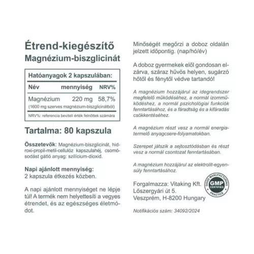 Vitaking Szerves Magnézium Biszglicinát (80)