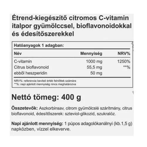Vitaking Instant Supreme C-1000 (+heszperidin) citrom íz 400g