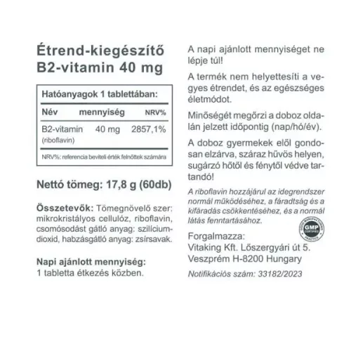 Vitaking B2 vitamin 40mg (60) 