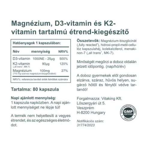 Vitaking MagneTrio - D3+K2+ Magnézium biszglicinát (80)