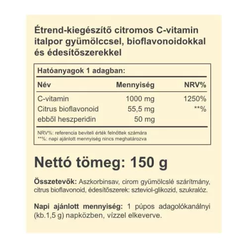 Vitaking Instant Supreme C-vitamin por (+heszperidin) citrom íz 150g