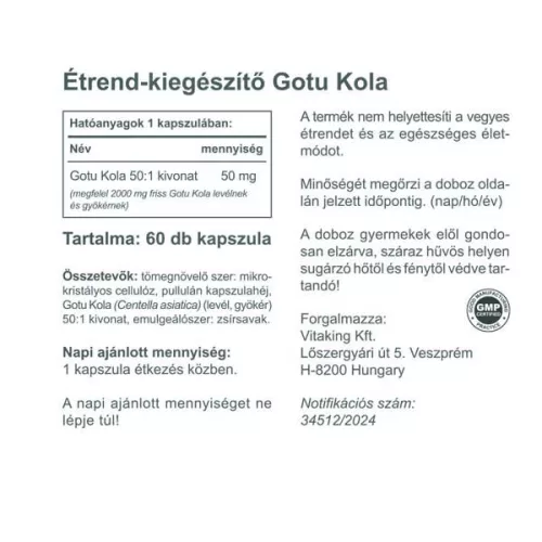Vitaking Gotu Kola (ázsiai gázló) kivonat (60)