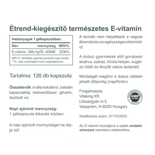 Vitaking természetes E-vitamin 400NE (120)