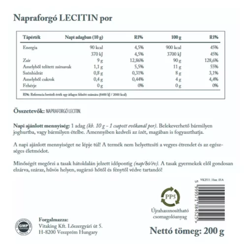 Vitaking 100% Napraforgó Lecitin por 200g