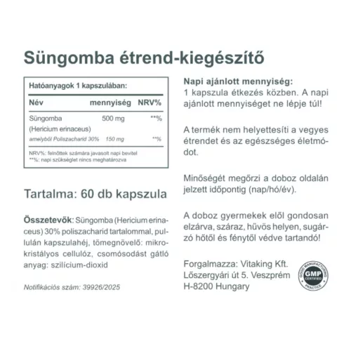 Vitaking Süngomba kivonat 500 mg (60)