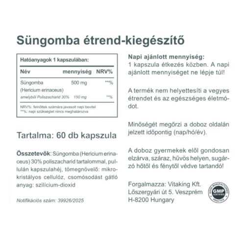 Vitaking Süngomba kivonat 500 mg (60)