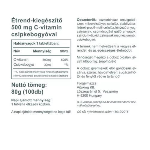 Vitaking C-500 mg + 30mg csipkebogyóval (100) 