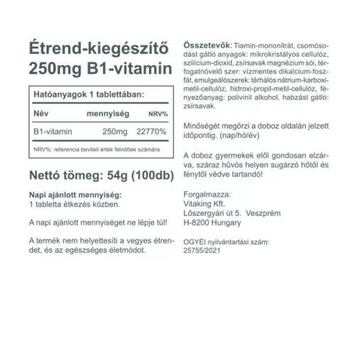 Vitaking B1-vitamin 250mg (100)