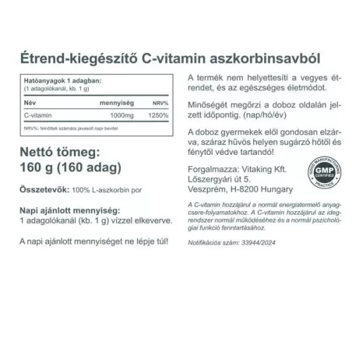 Vitaking L-aszkorbinsav (C-vitamin) por 160 g
