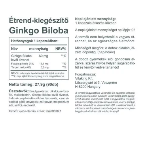 Vitaking Ginkgo Biloba kivonat 60mg (90)