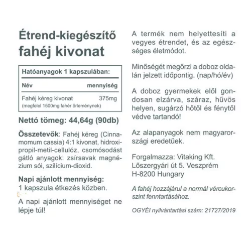 Vitaking Cassia Fahéj kivonat 375mg (90) 