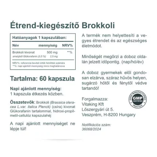 Vitaking Brokkoli kivonat 500mg (2,5mg glükorafanin)
