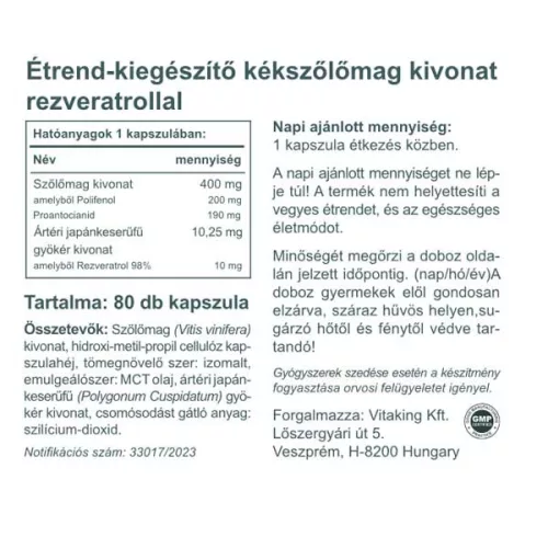 Vitaking Szőlőmag kivonat + Rezveratrol (90) 