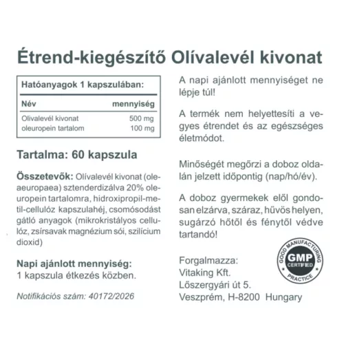 Vitaking Olivalevél kivonat 500mg (60)