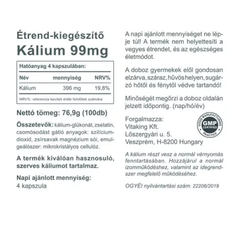 Vitaking Szerves Kálium 99mg (100db) 