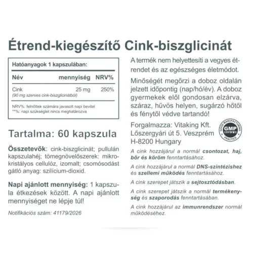  Vitaking Cink Biszglicinát 25 mg (60)