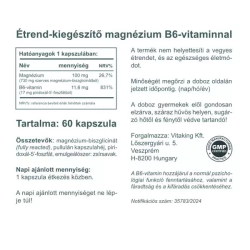 Vitaking Magnézium Biszglicinát + B6 (P5P) vitamin (60)