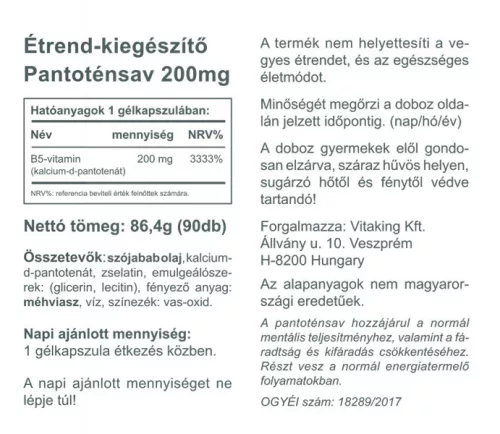 Vitaking B5-vitamin - Pantoténsav 200mg (90)
