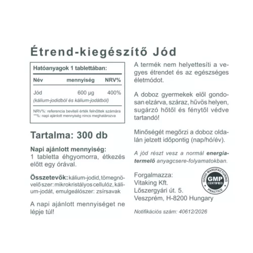 Vitaking Jódharmónia tabletta 600 mcg (300)