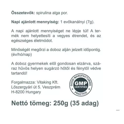 Vitaking 100% Spirulina alga por 250g 
