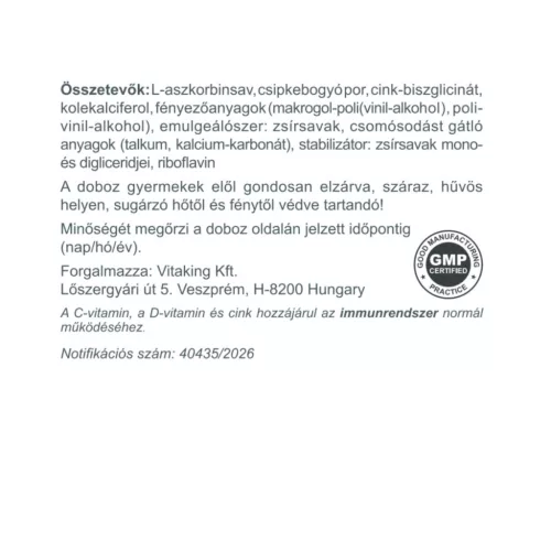 Vitaking C+D3+Cink biszglicinát + csipkebogyó (200)