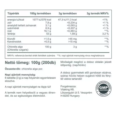 Vitaking 100% Chlorella alga 500 mg (200) 