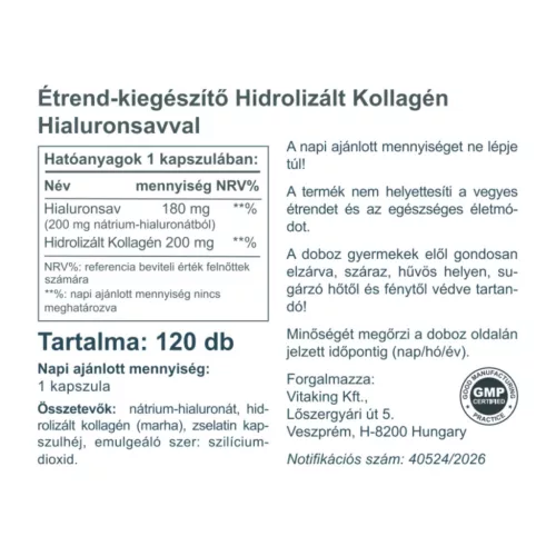  Vitaking Hialuronsav és Kollagén komplex (120)