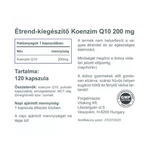 Vitaking Q-10 koenzim 200mg (fermentált, növényi)  120 kapszula